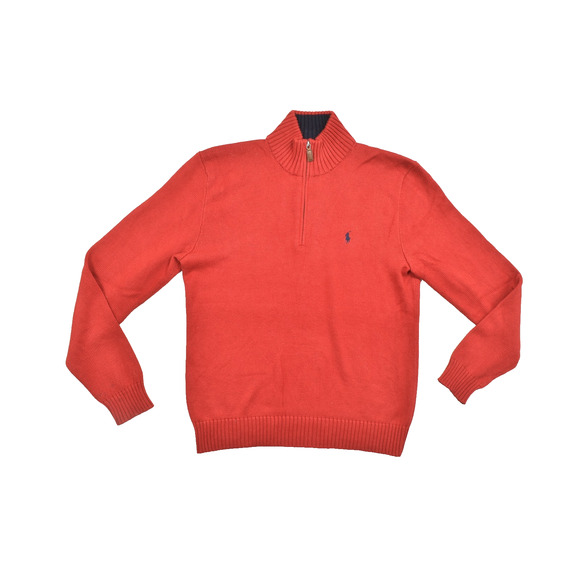 Polo Ralph Lauren Men's Red 100% Cotton Quarter Zip Sweater Size M Estate Rib - Picture 1 of 8